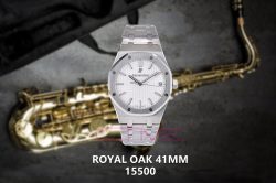 Royal Oak 41mm 15500 SS APSF 1:1 Best Edition White Textured Dial on SS Bracelet A4302 Super Clone
