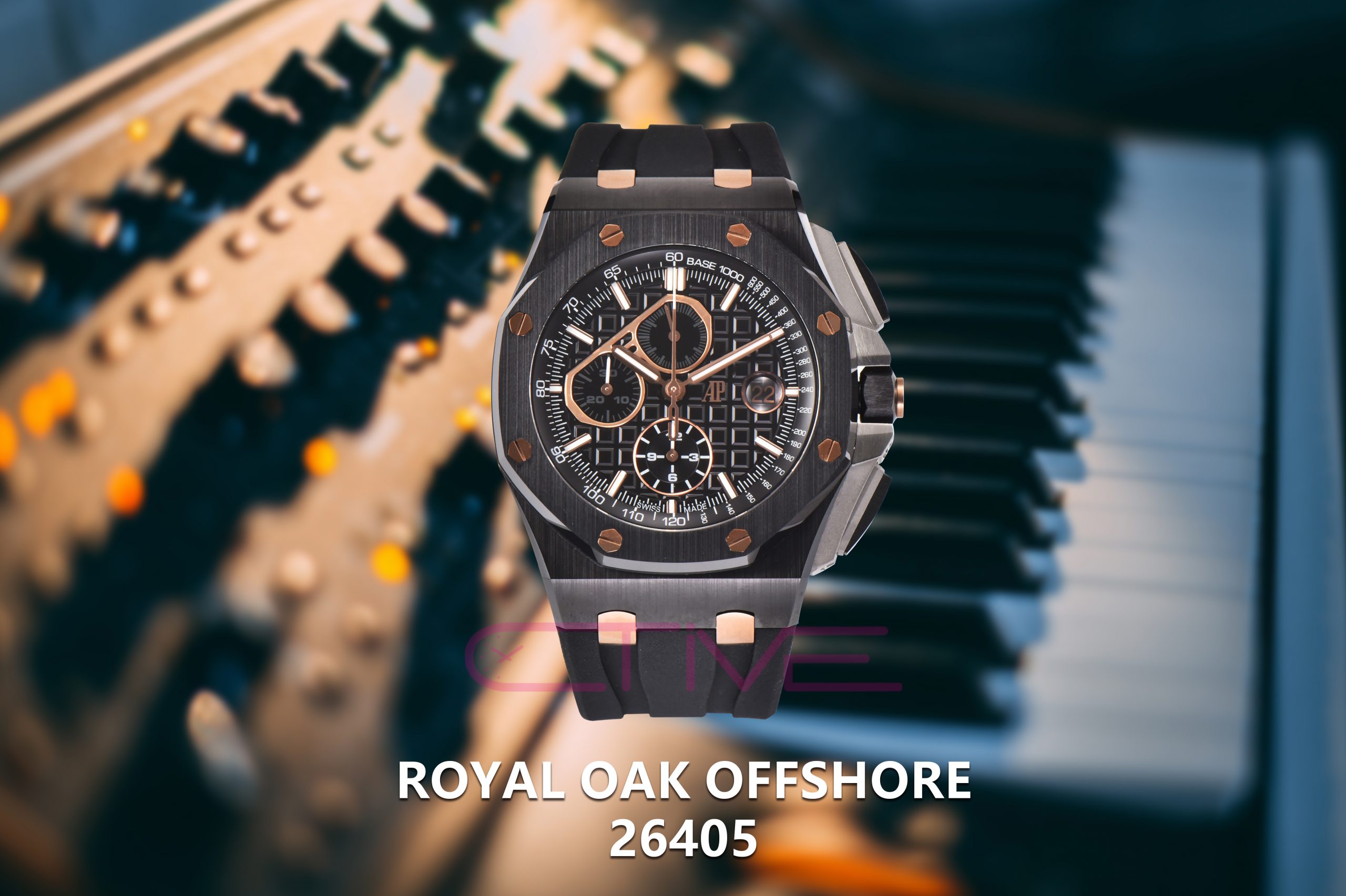 AP-26405 Royal Oak Offshore 26405 44mm Real Ceramic RSF 1:1 Best Edition Black Dial RG Markers on Rubber Strap A3126 - Image 1