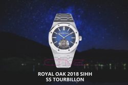 Royal Oak 2018 SIHH SS Tourbillon R8F Graduated Dark Blue Sunburst Tapisserie Dial on SS Bracelet Flying Tourb