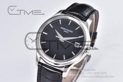 Calatrava 5227 SS 3KF 1:1 Best Edition Black Dial on Black Leather Strap A324 Super Clone V2 - Image 2