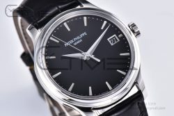 Calatrava 5227 SS 3KF 1:1 Best Edition Black Dial on Black Leather Strap A324 Super Clone V2 - Image 7