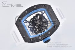 RM055 Real NTPT RMF 1:1 Best Edition Skeleton Blue Dial on White Rubber Strap RMUL2 - Image 4