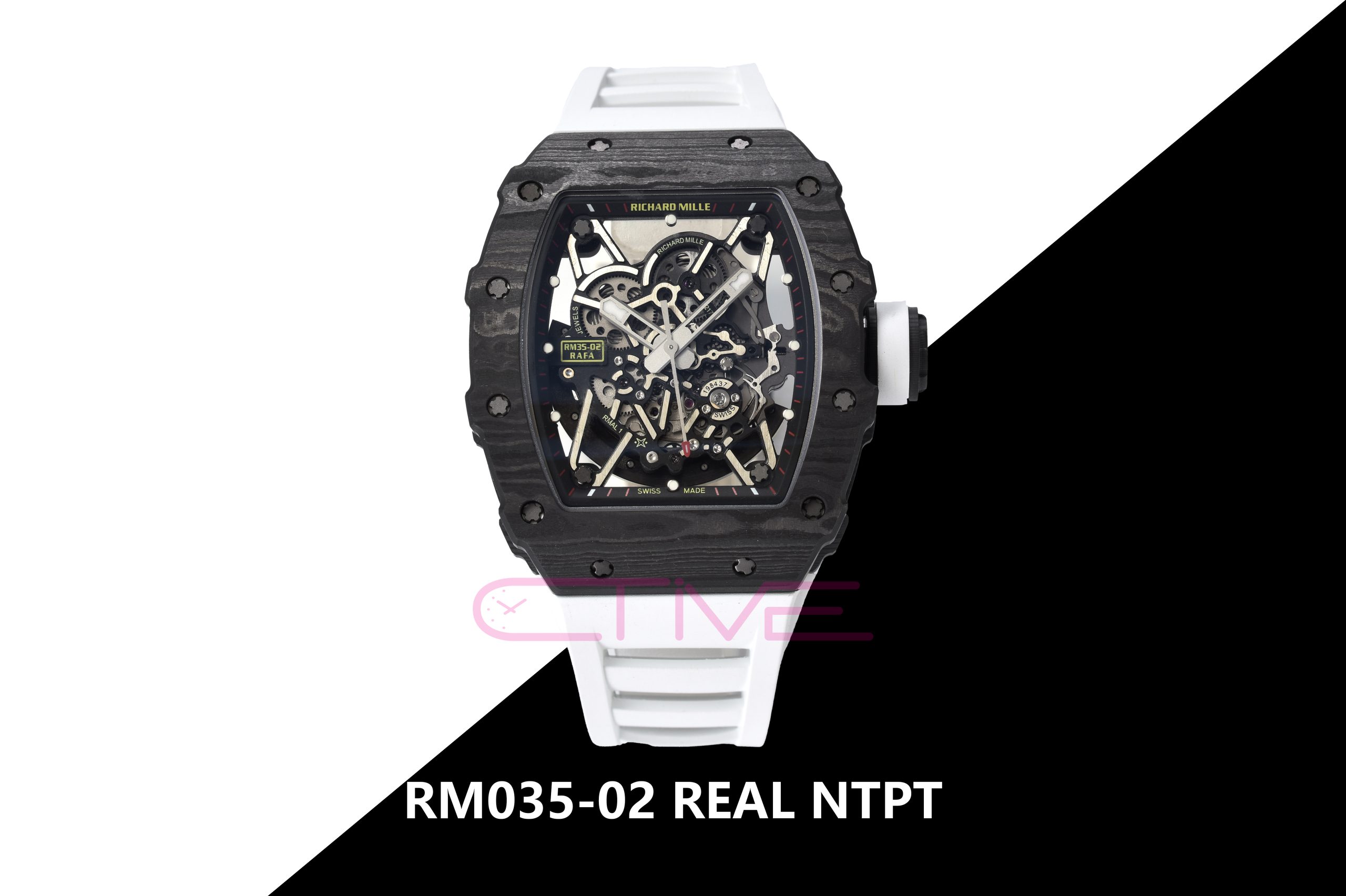 RM035-02 Real NTPT ZF 1:1 Best Edition Skeleton Dial on White Rubber Strap NH05A