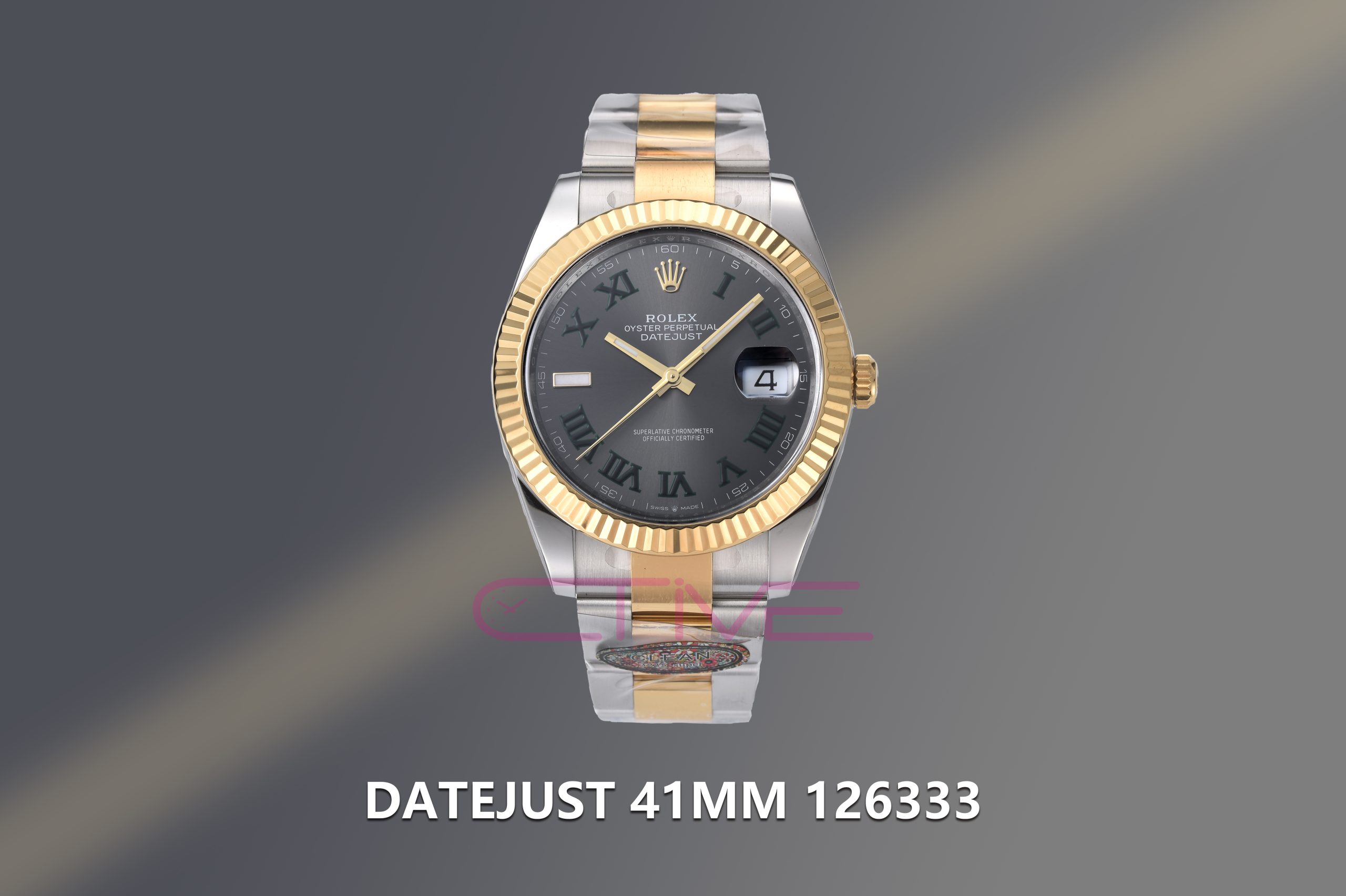 DateJust 41 126333-3 DateJust 41 126333 Clean Best Edition Grey Dial Green Roman Markers on YG/SS Oyster Bracelet VR3235 - Image 1