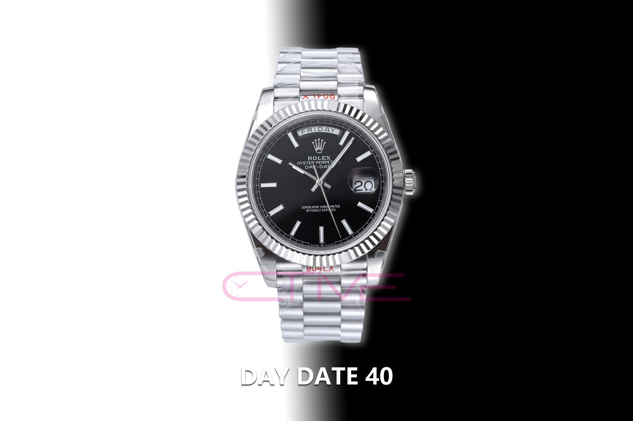Day Date 40 Day Date 40 GMF 1:1 Best Edition 904L Steel Black Dial Stick Markers on Bracelet A2836(Tungsten Heavy Version) - Image 1