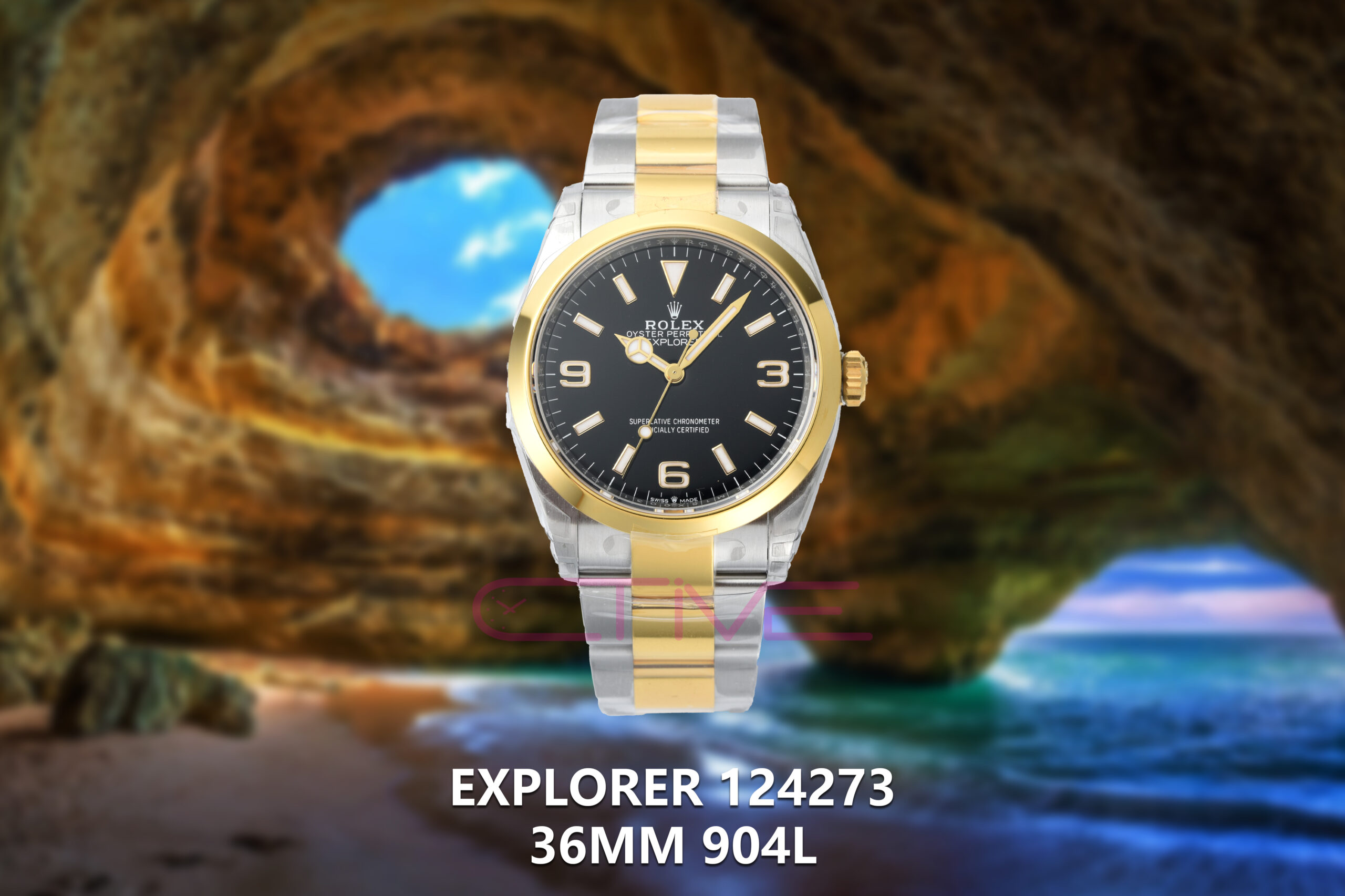 Explorer 124273 36mm 904L 拷贝 Explorer 124273 36mm 904L Steel VSF 1:1 Best Edition Black Dial on SS/YG Bracelet VS3230 - Image 1
