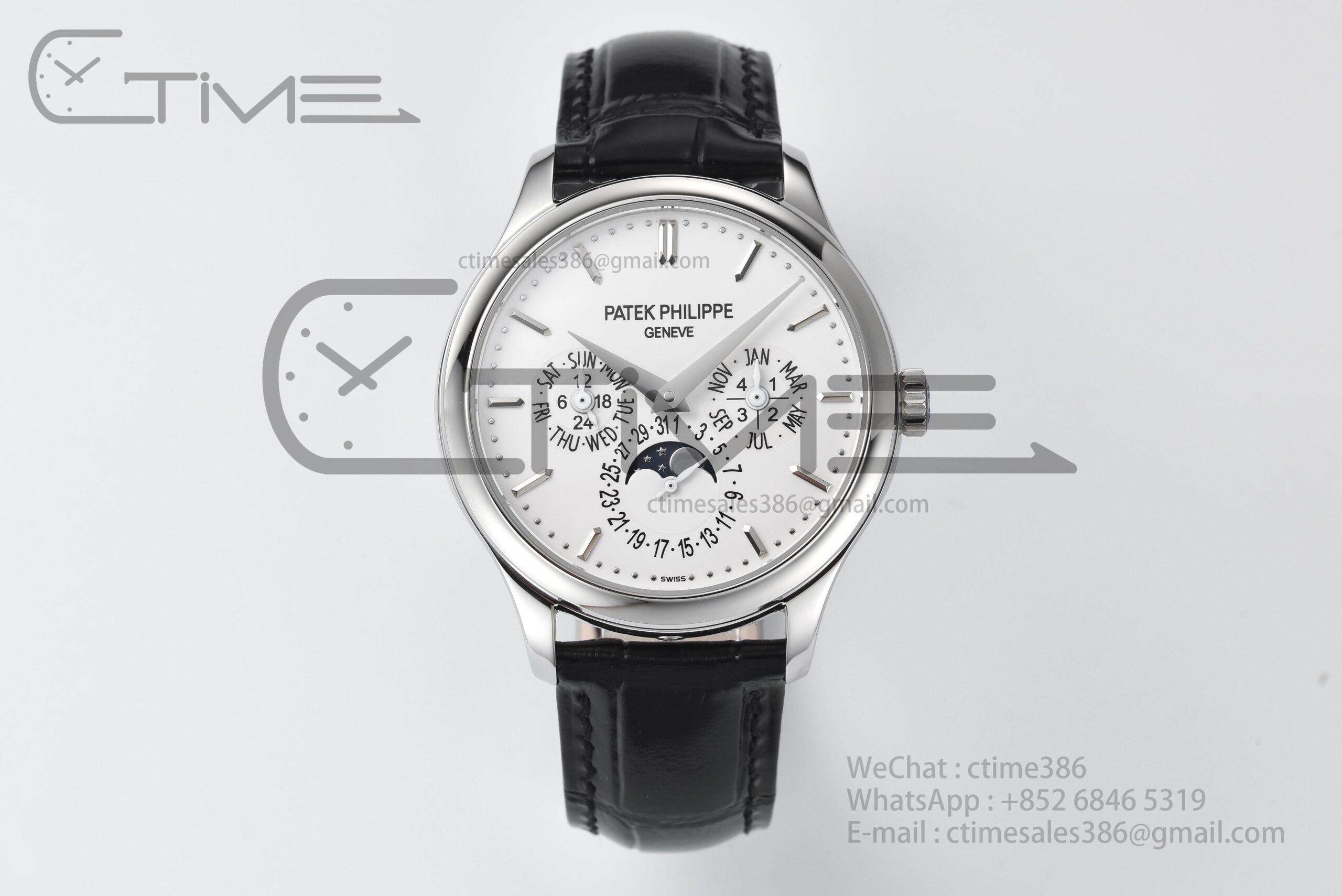 HFF_3642 Grand Complications 5140 39mm 3KF SS/LE White Dial On Black Leather Strap A240 - Image 1
